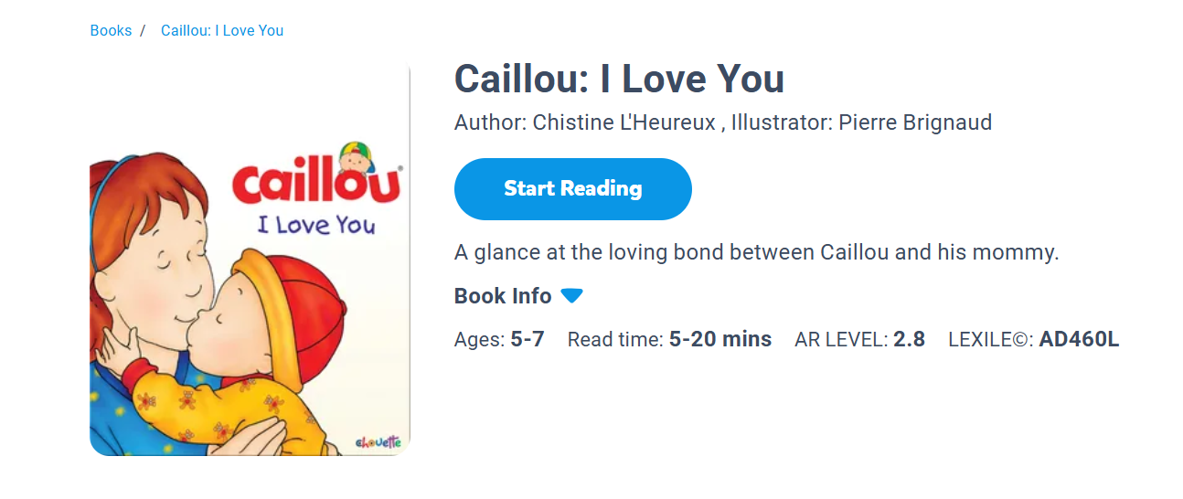 Caillou: I Love You by Marion Johnson