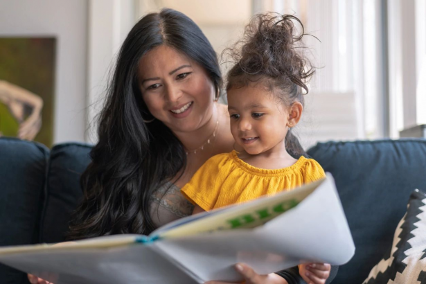 Reading routine for kids with parent reading before bedtime