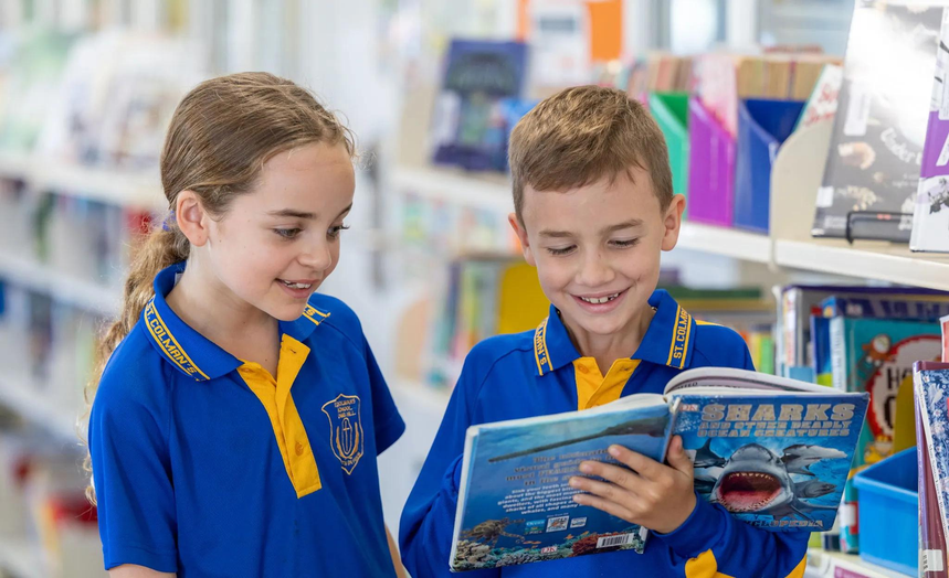 Children exploring shark books and learning about ocean animals.